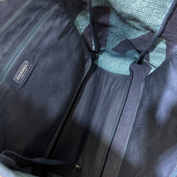 CHANEL Denim Deauville Logo Shopping Chain Tote Large Bag & Card - Picture 7 of 13